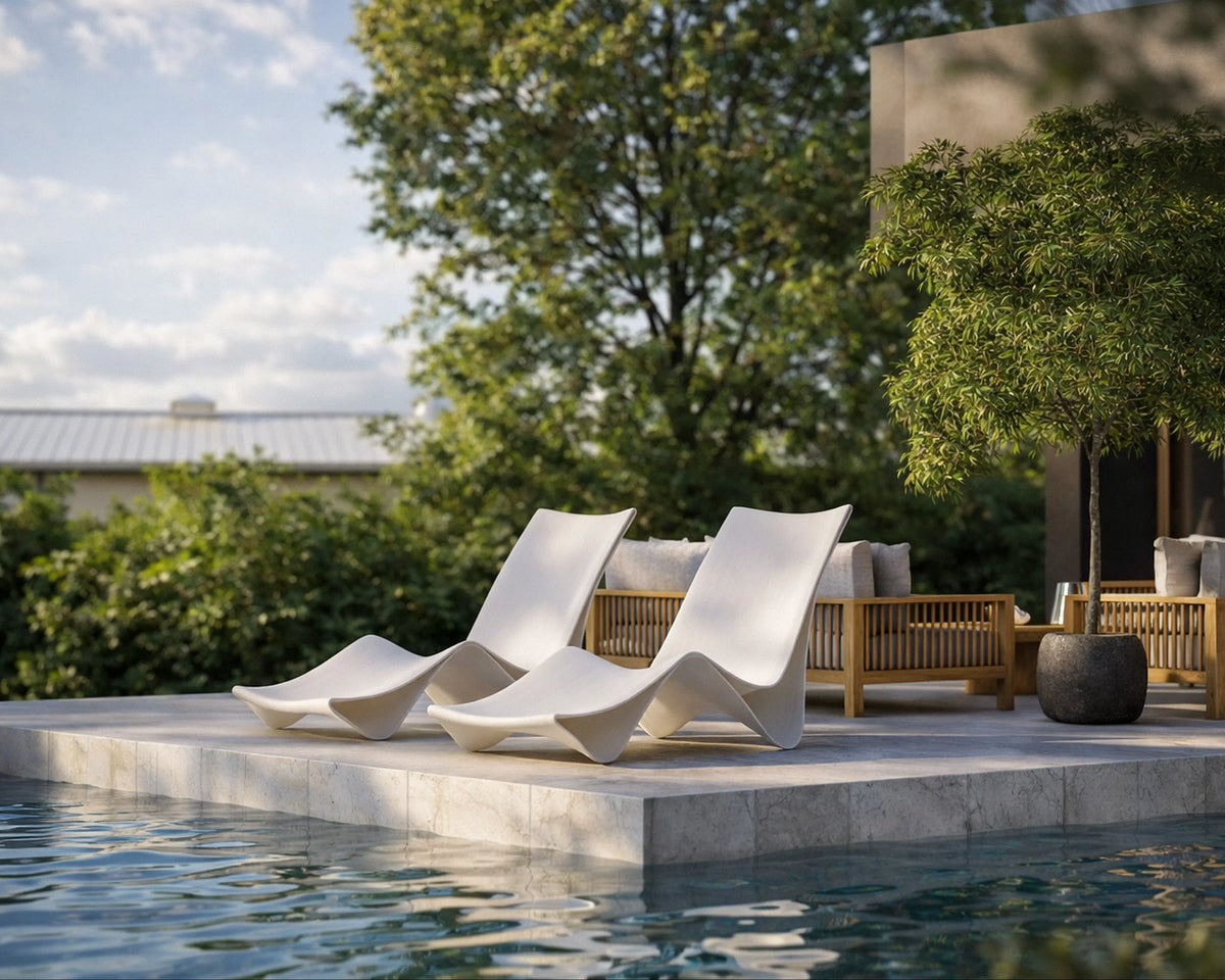 Sculptural Decibel Editions furniture in an architectural setting